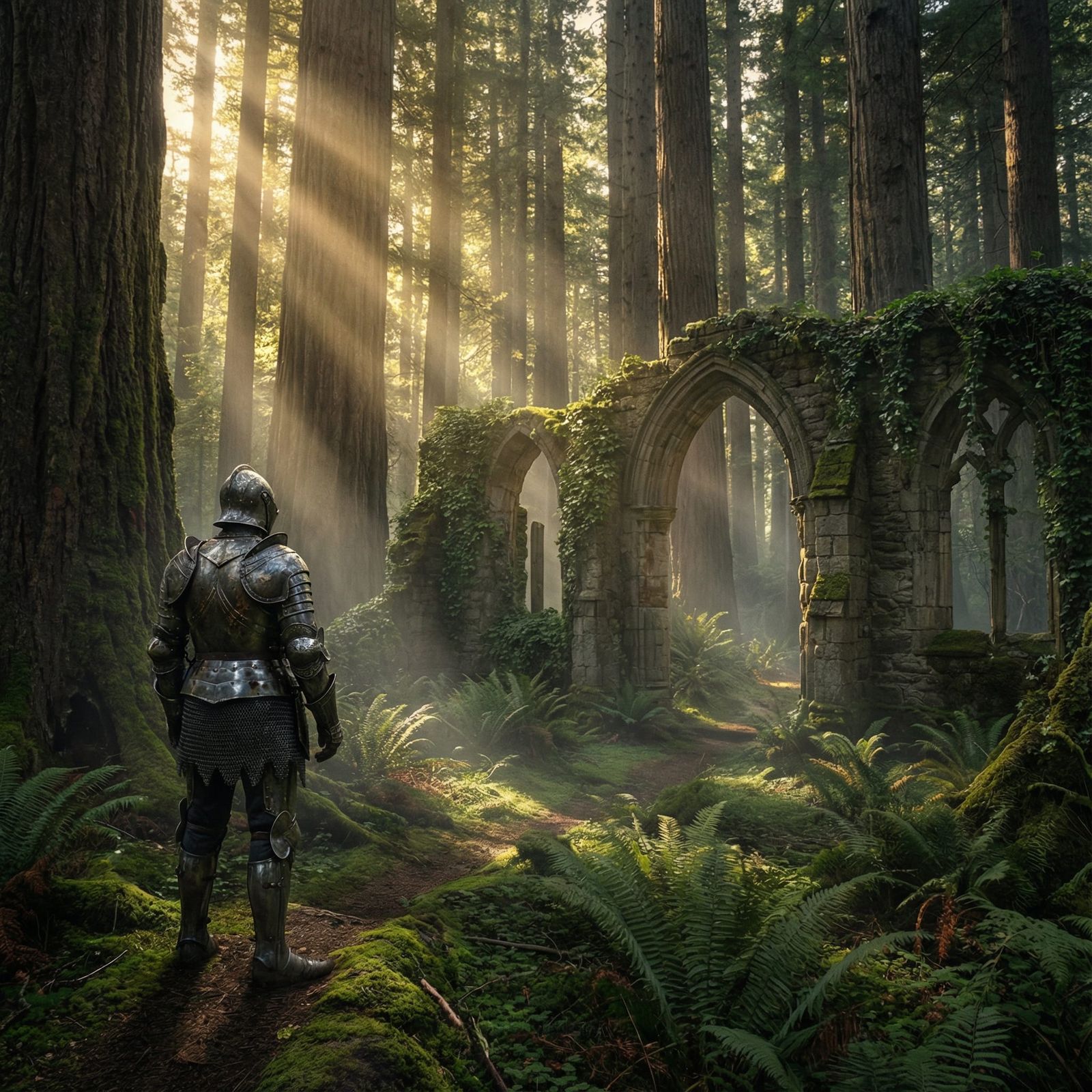 Knight at Ancient Forest Edge with Ruins