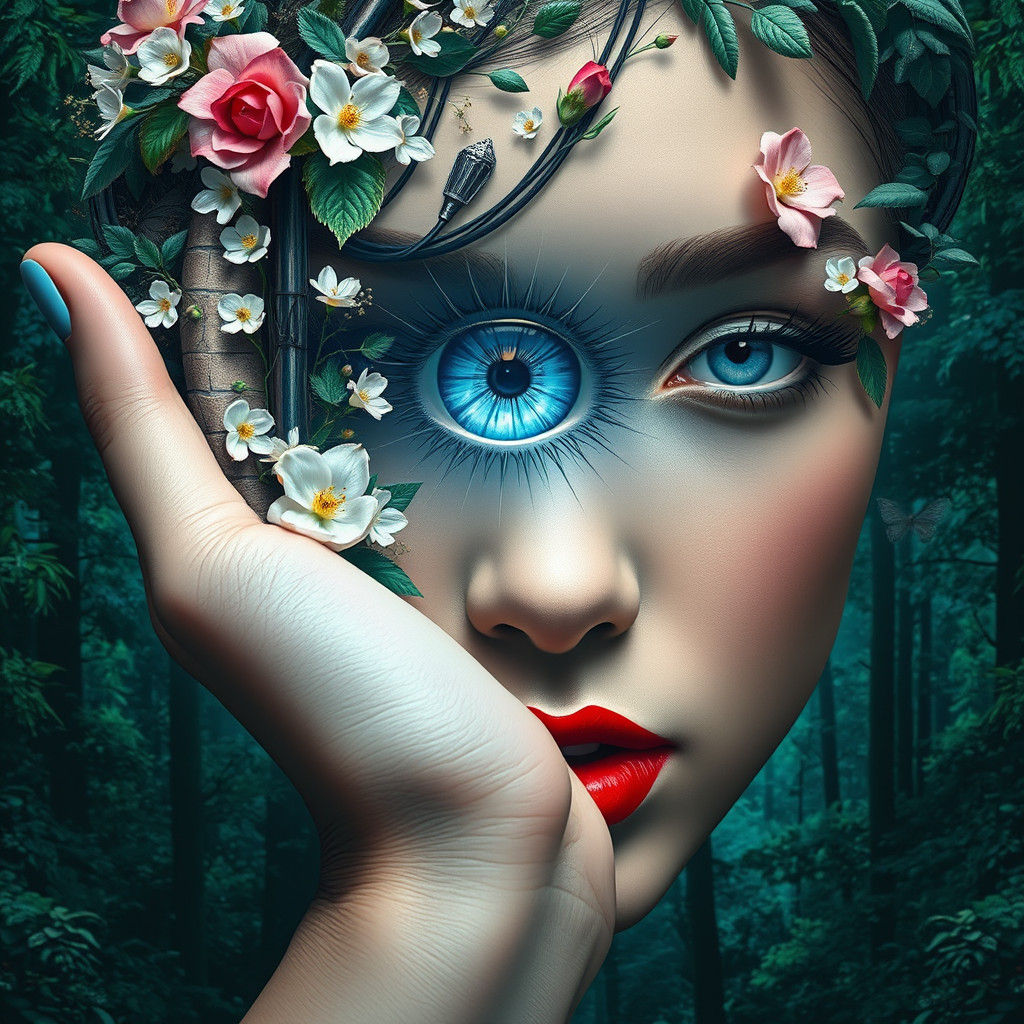 Surreal Portrait: Face Merged with Organic Forms