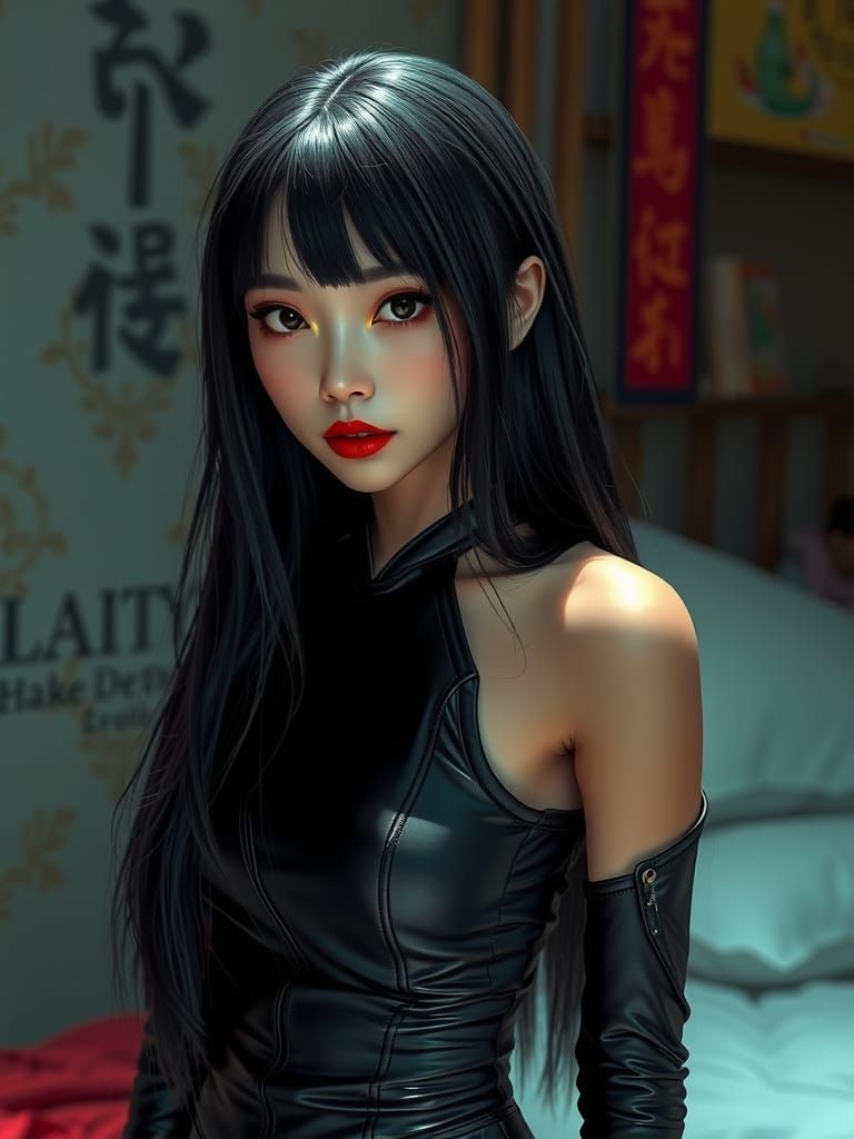 Asian Woman in Leather, Digital Matte Painting