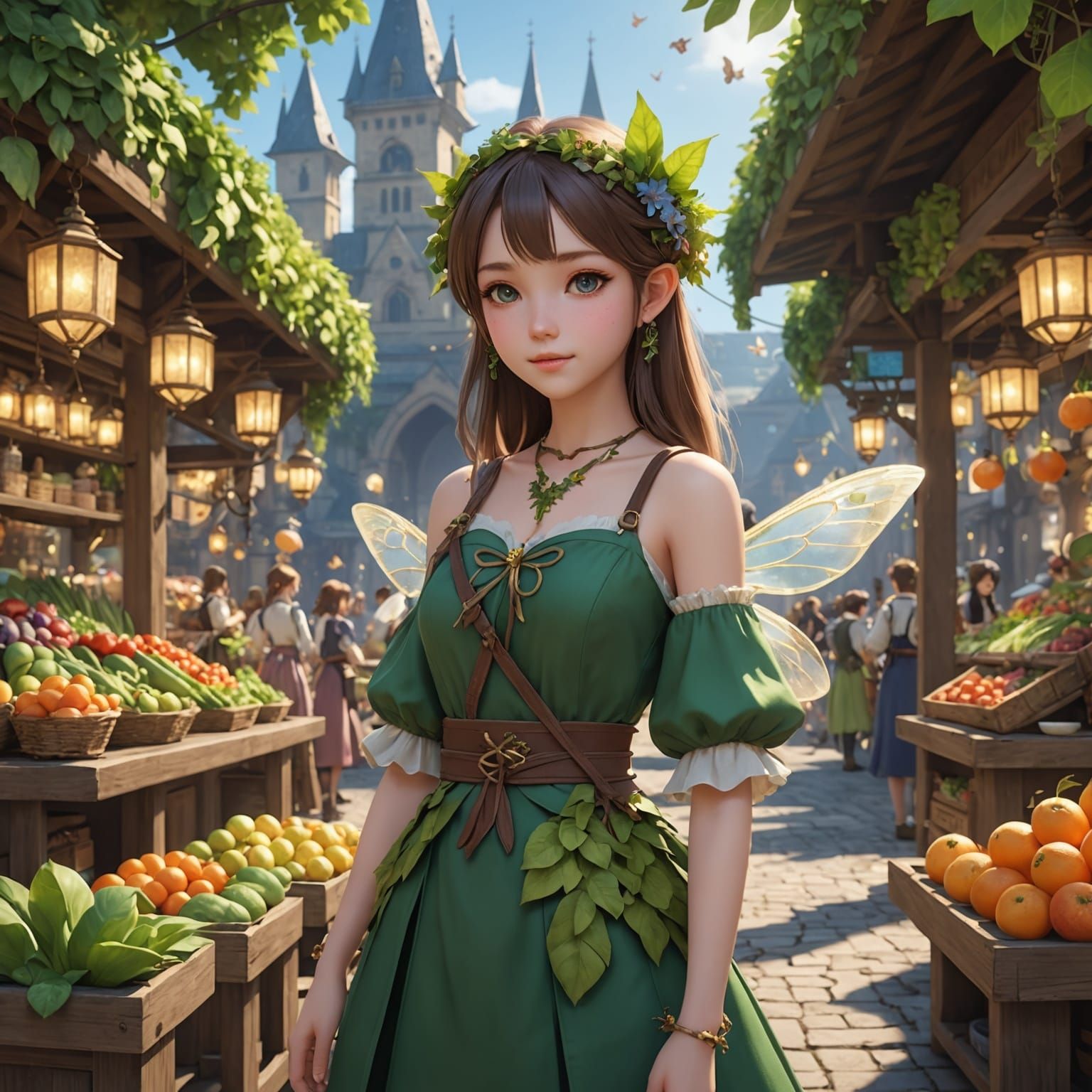 Enchantia: Fairy Realm Marketplace in Anime Style