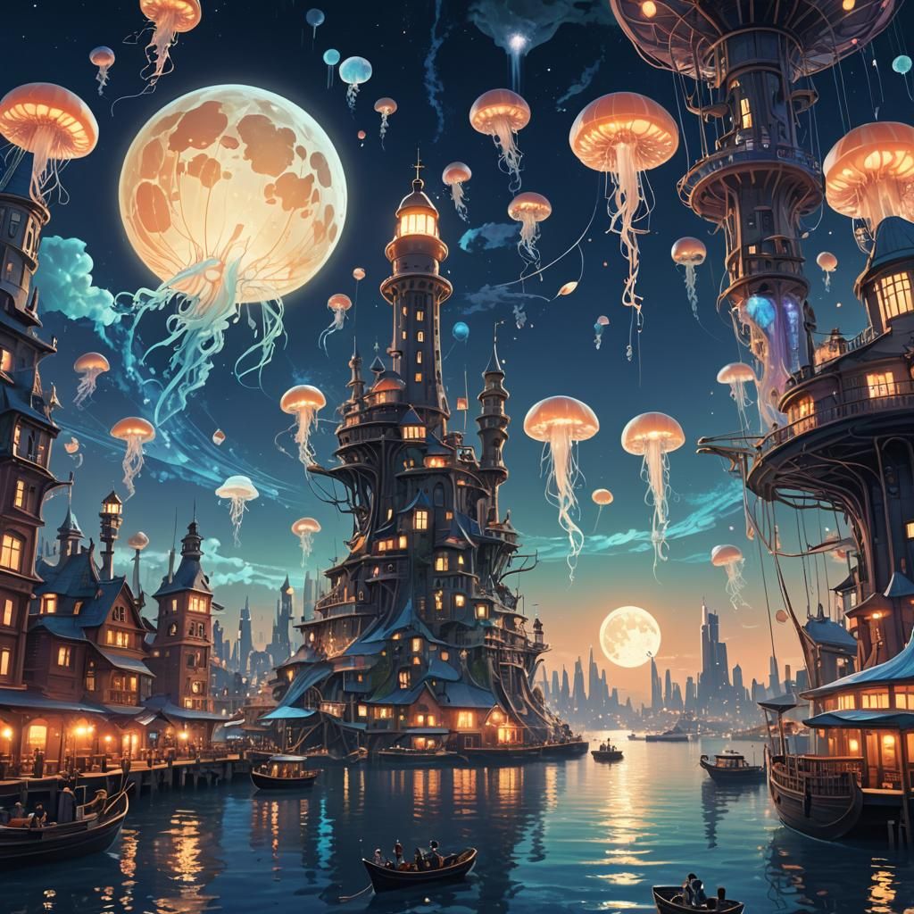 Luminescent Magical Cityscape Concept Art in 3D Anime Style