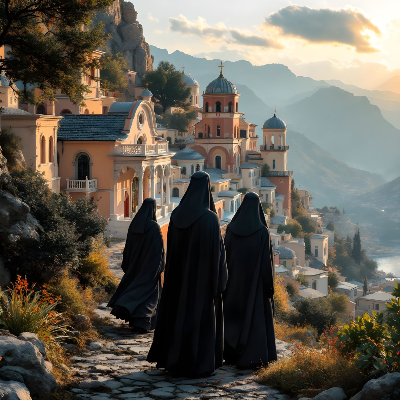 Orthodox Monks in Hyperrealistic Mid Shot