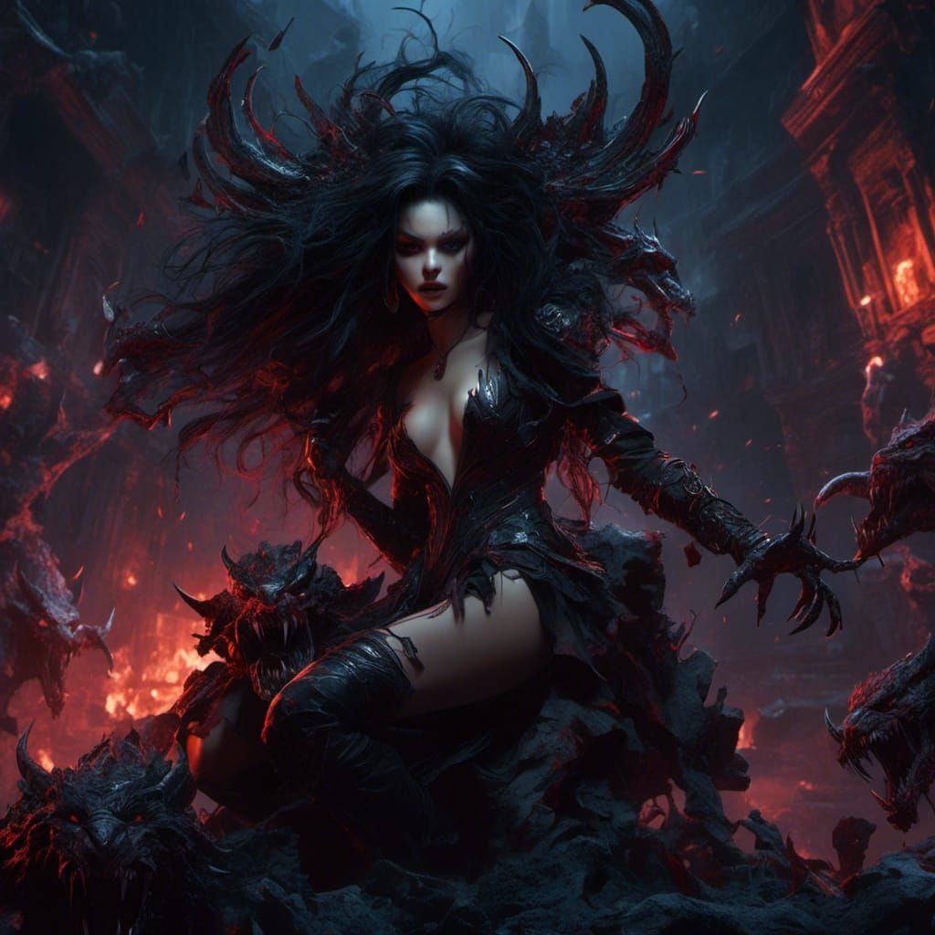 Feral Vampire Girl in Anime Style