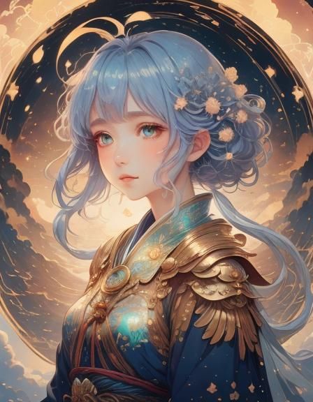 Heroic Anime Adventurer in Ethereal Aurora