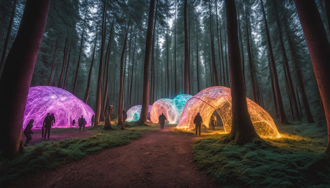 light sculptures in the forest