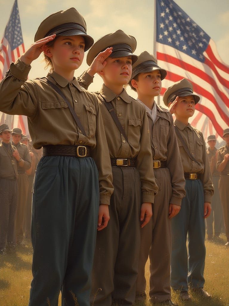 Patriotic Children Honor Fallen Heroes in Warm, Golden Light