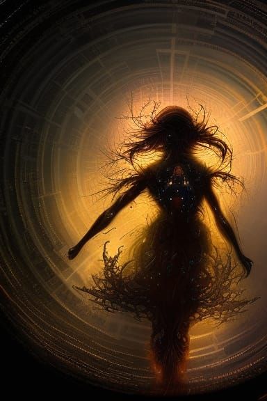 Time Traveler at Glowing Portal in Maximalist Style