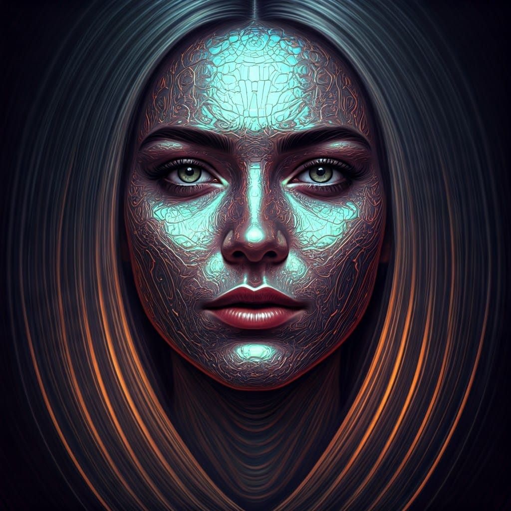 Luminescent Goddess with Shimmering Noir Skin and Mirrored M...