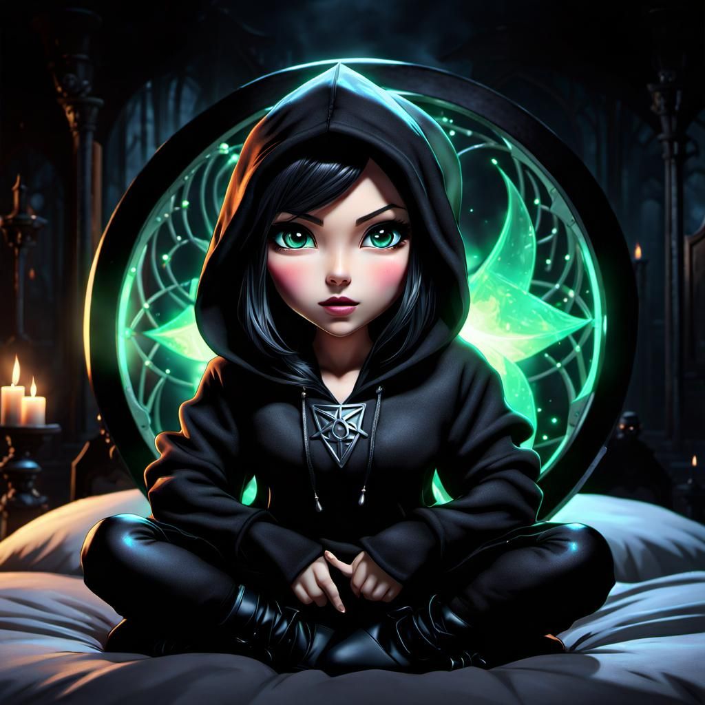 Chibi Witch Protected by Magic Shield, Digital Art