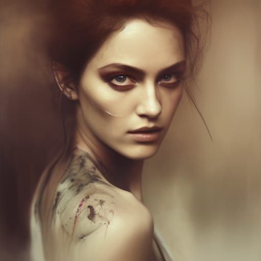 Corpsepaint Woman Portrait in Hyperrealism Style