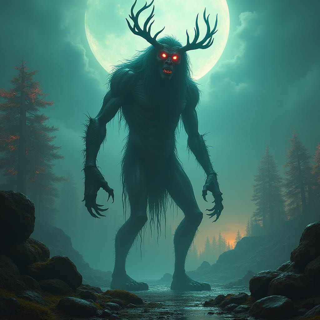 Eerie Wendigo Stands Atop Ancient Ruin