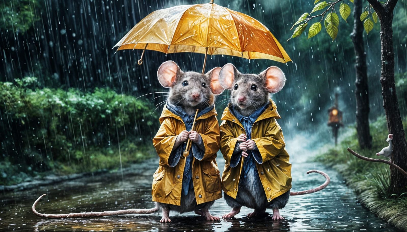 Mice in Raincoats: A Whimsical Digital Illustration