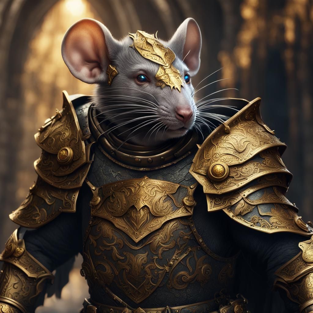 Rat Warrior in Gold Armor: Detailed Fantasy Art