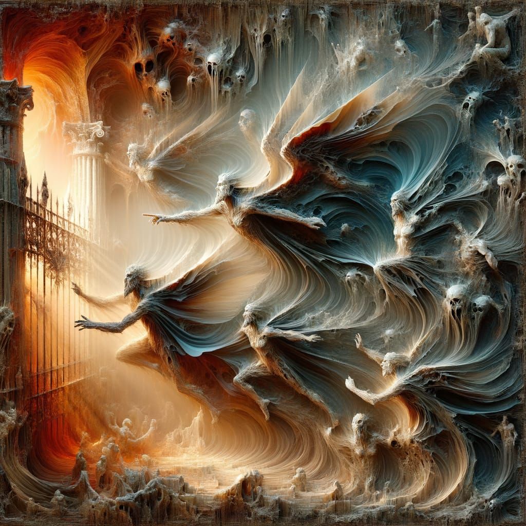 Creatures Emerge From Hellish Landscape in Mixed Media