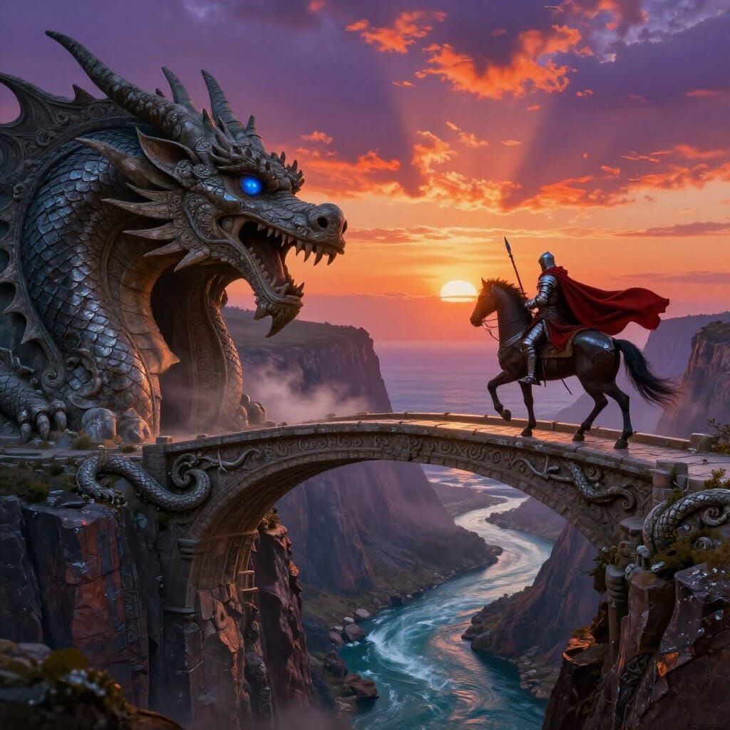 Epic Fantasy Dragon Cave Entrance at Fiery Sunset