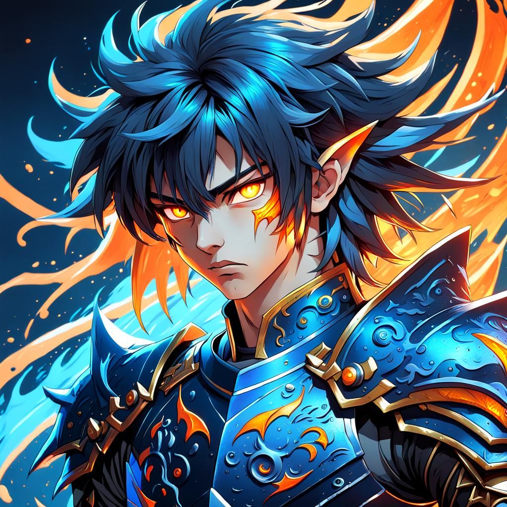 Boy in Demon Armor with Glowing Runes