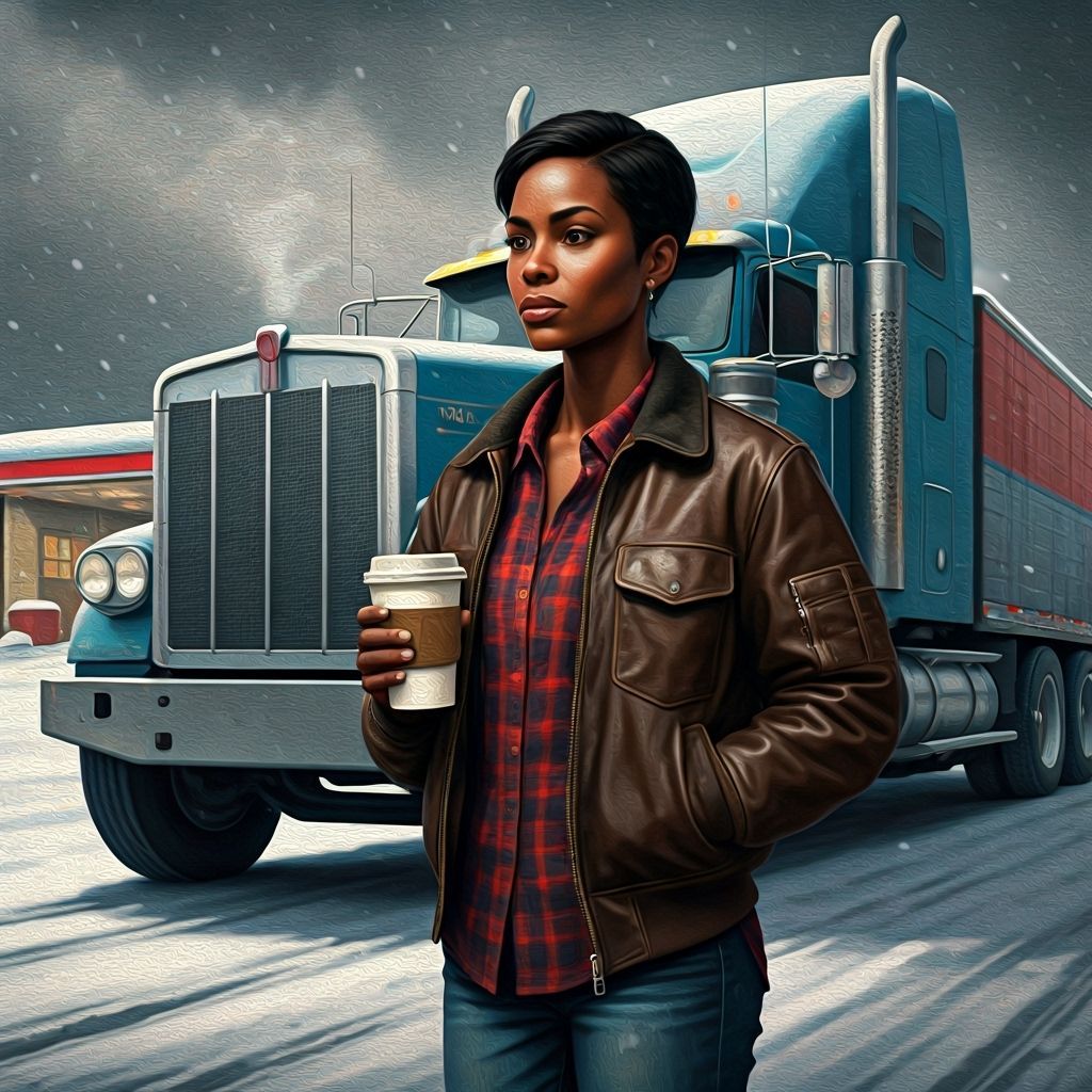 Impressionistic Oil Painting of Woman at Truck Stop
