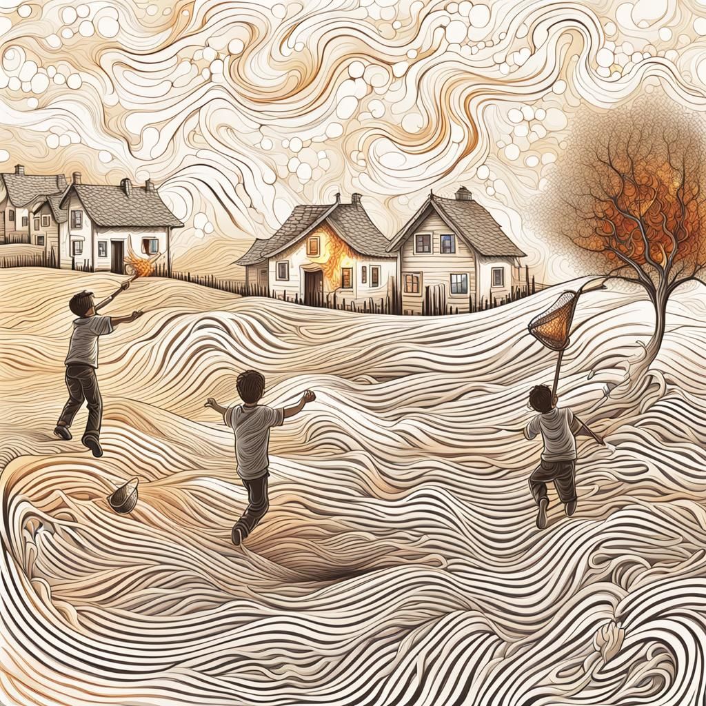 Boys Ignite Village in Abstract Fractal Art