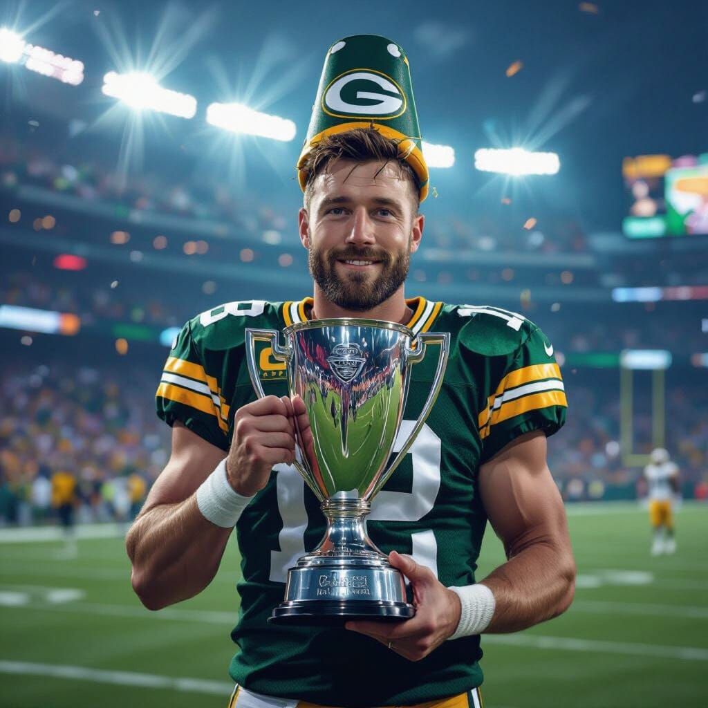 Packers Player Celebrates Championship in Digital Art Style