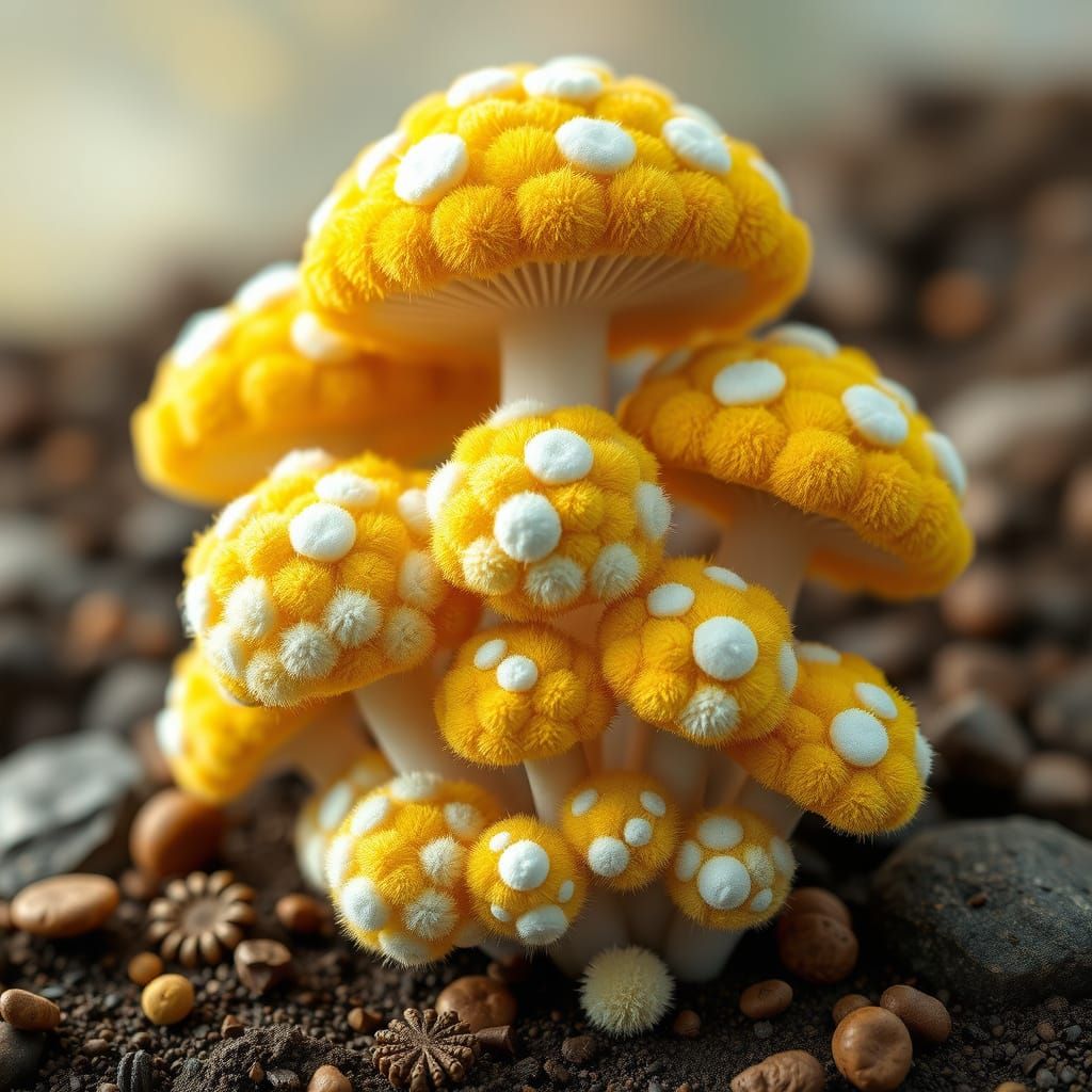 Colorful Pom Pom Mushroom Sculpture in 3D