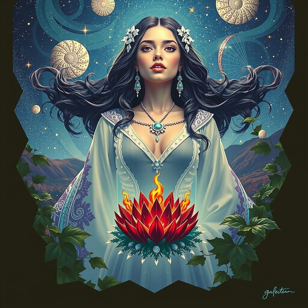 Woman in Starry Sky: Photorealistic CGI Portrait