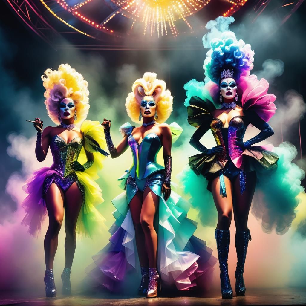 Theatrical Drag Queens in Vibrant Digital Art
