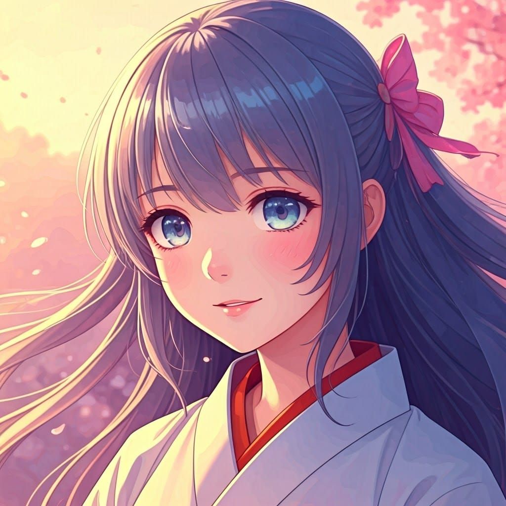 Anime Girl with Cherry Blossoms in Pastel Colors