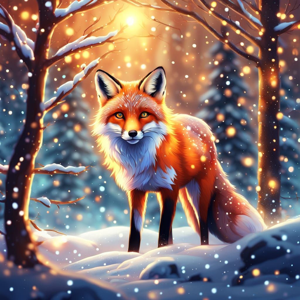 Festive Fox Portrait in Winter Wonderland