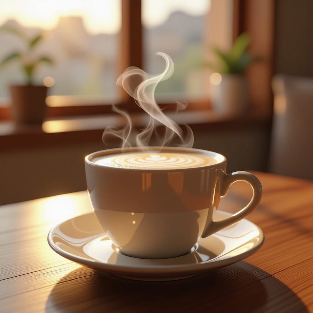 Cozy Milky Coffee Cup with Swirling Steam