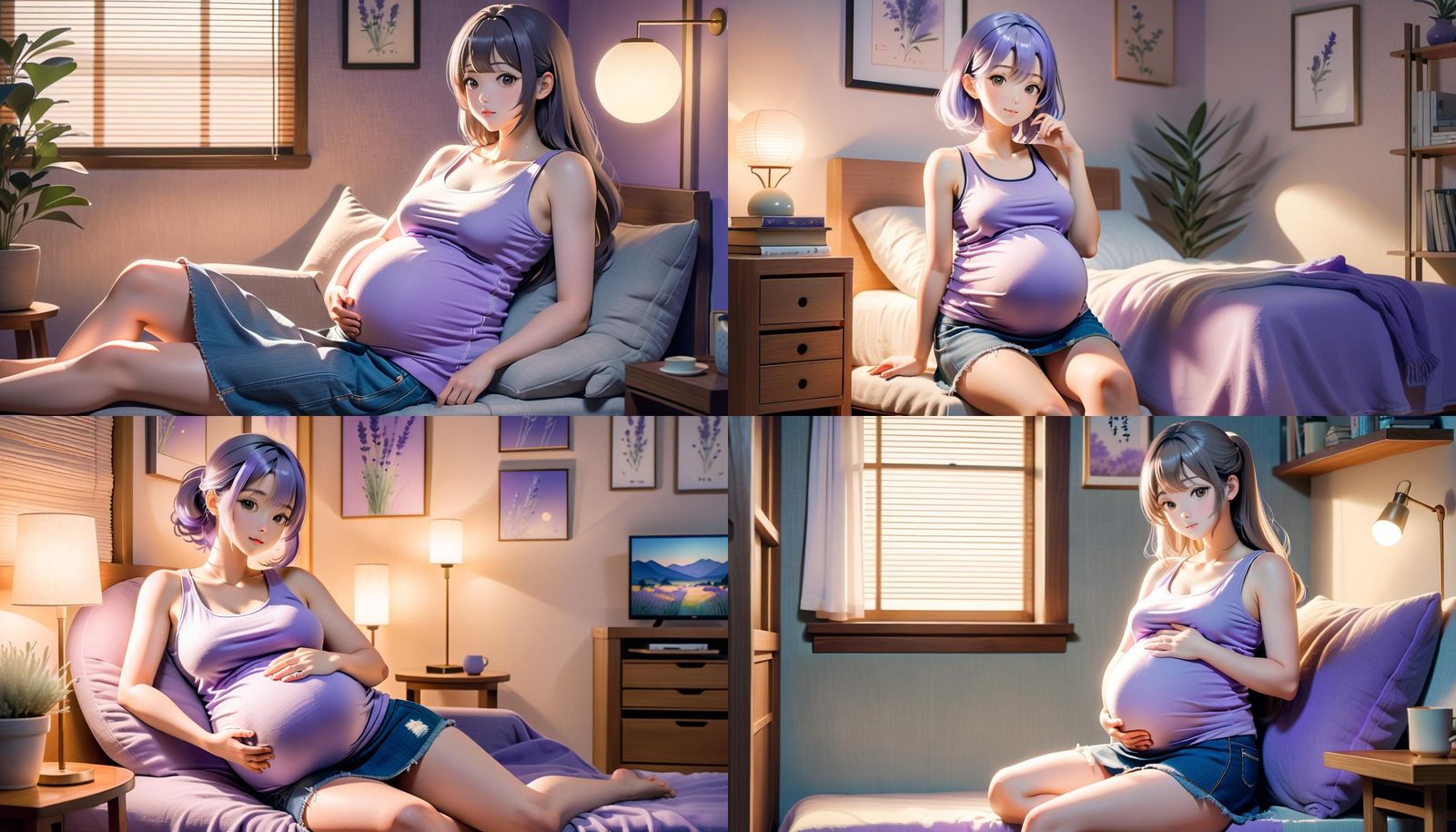 Serene Anime Woman Lounging in Cozy Room