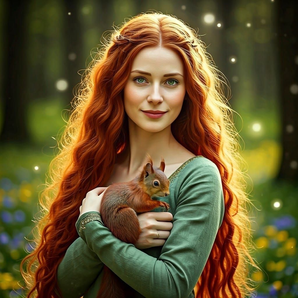 Ethereal Lady of the Forest in Red Hair and Green Eyes