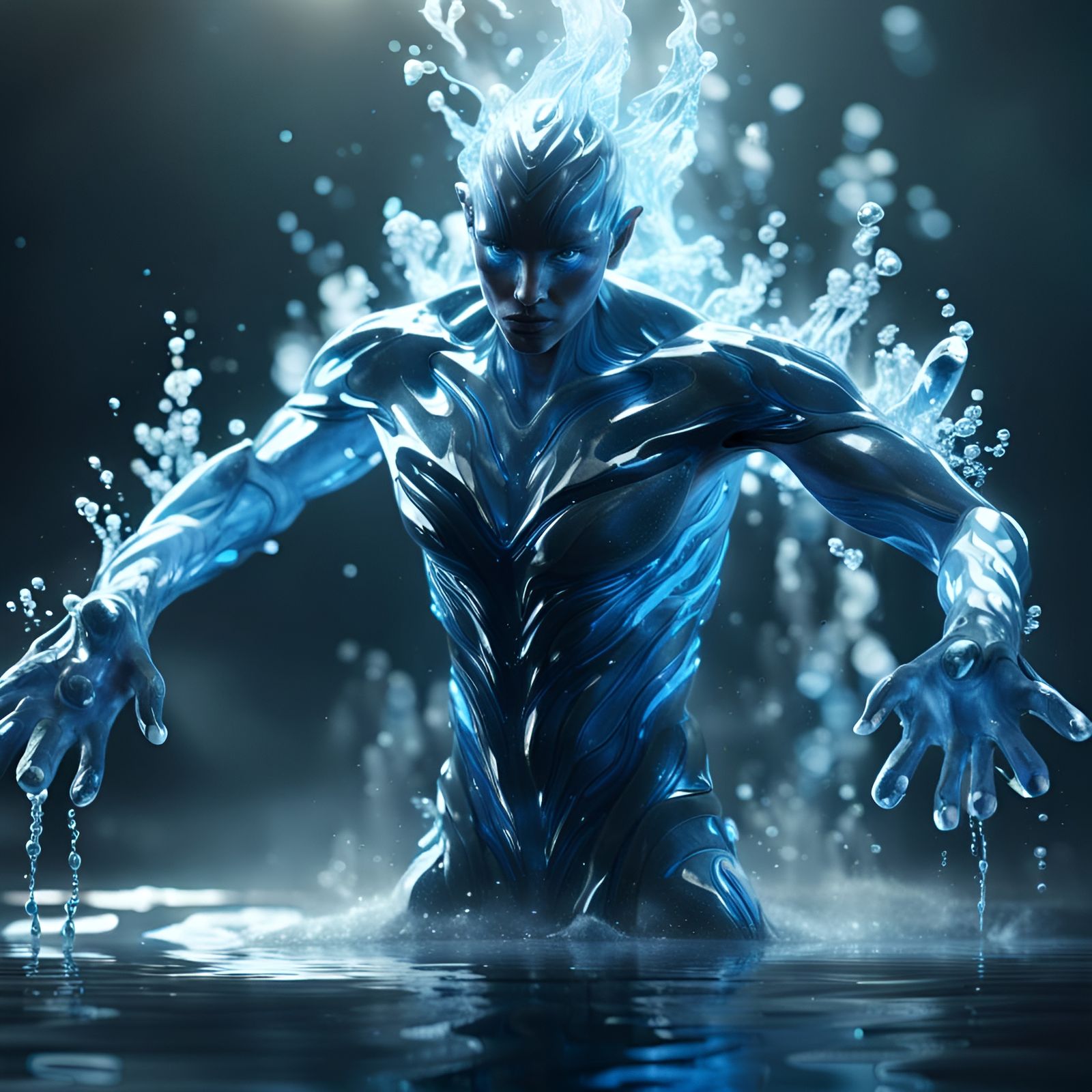 Humanoid Water Elemental in Digital Art Style