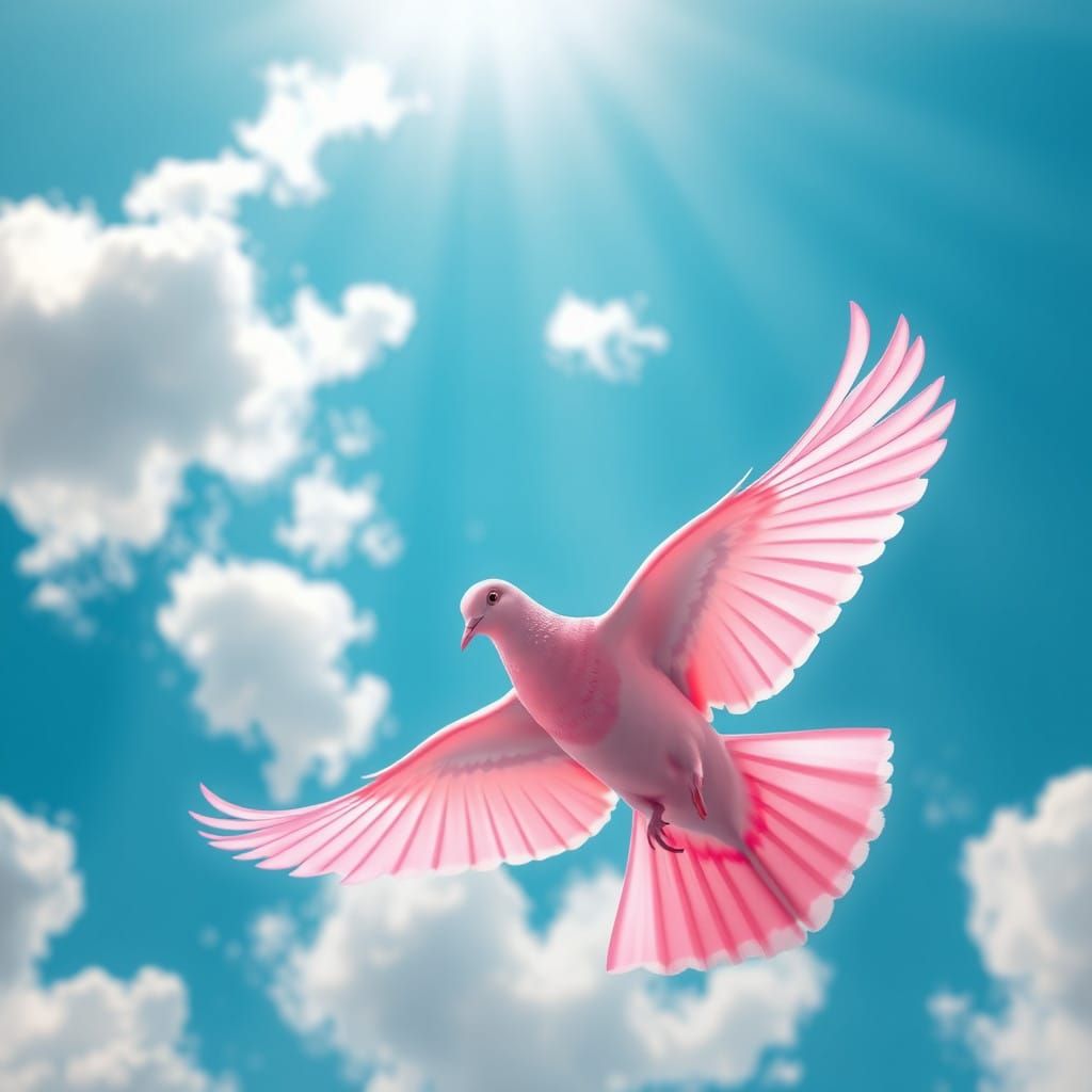 Glowing Dove in Radiant Skies with Vibrant Clouds and Soft B...