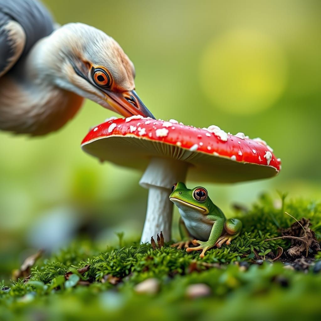 Whimsical Mushroom Shield in a Forest Scene
