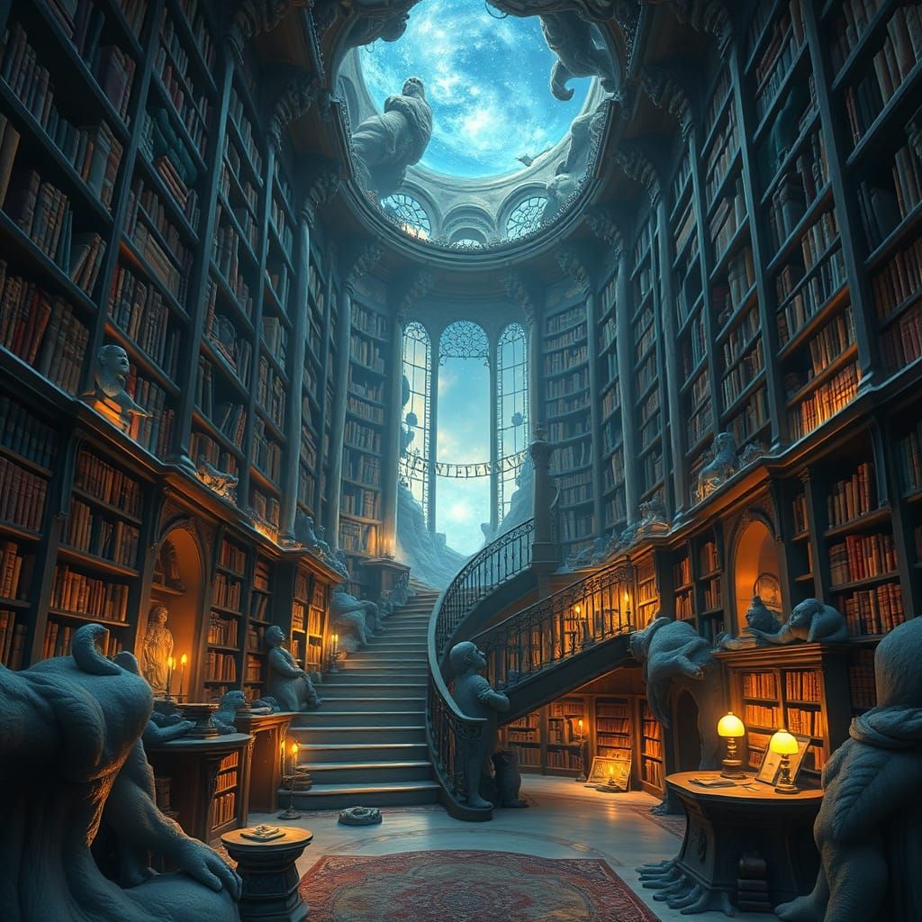 Celestial Library in Surrealist Dreamscape