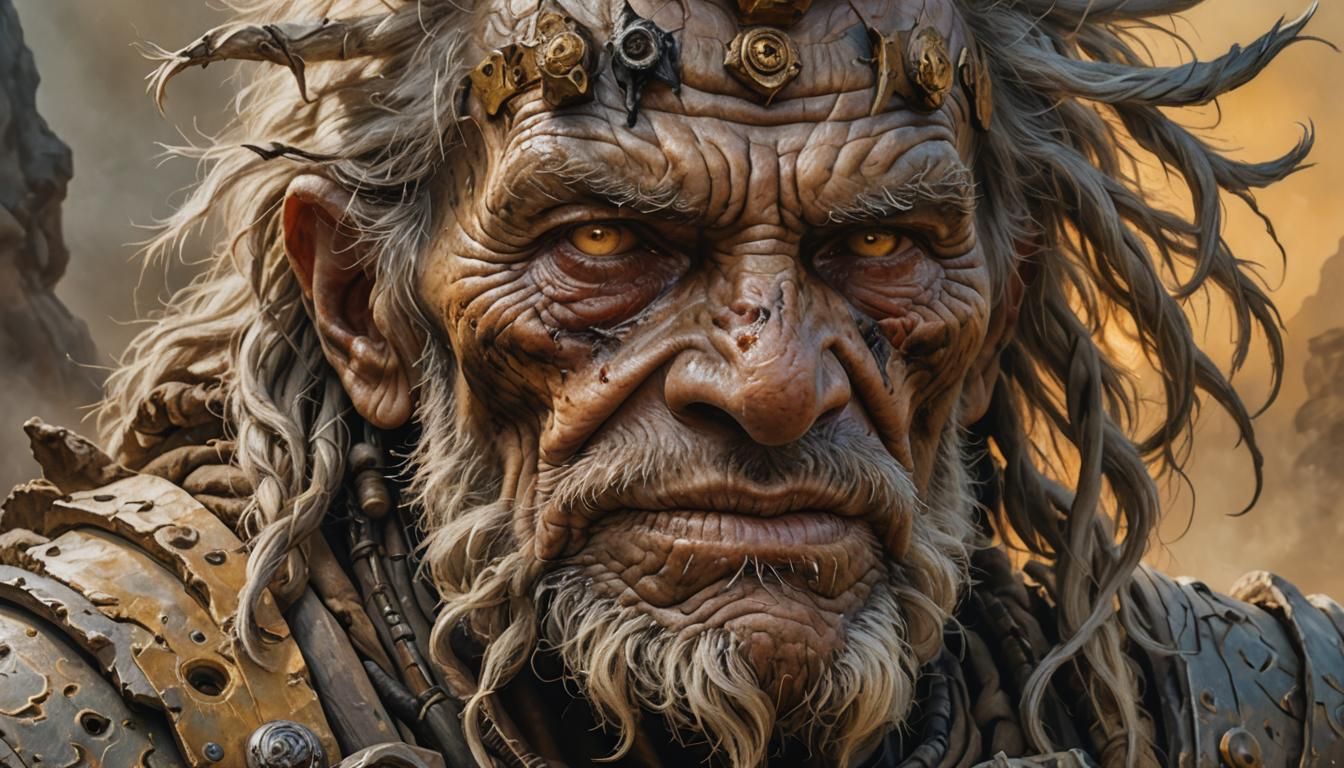 Elderly Warrior Portrait in Oil Painting Style