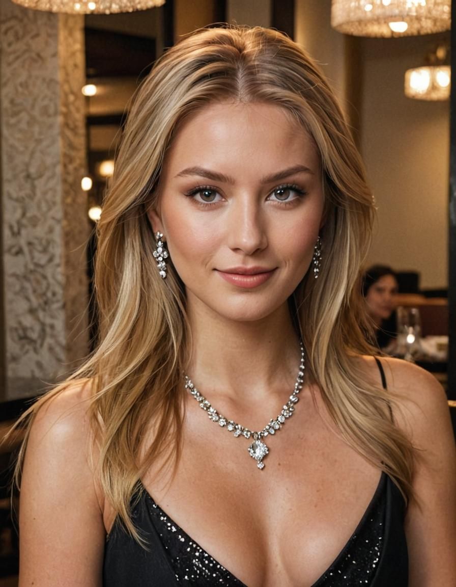 Elegant Blonde Model at Sushi Dinner, Photorealistic