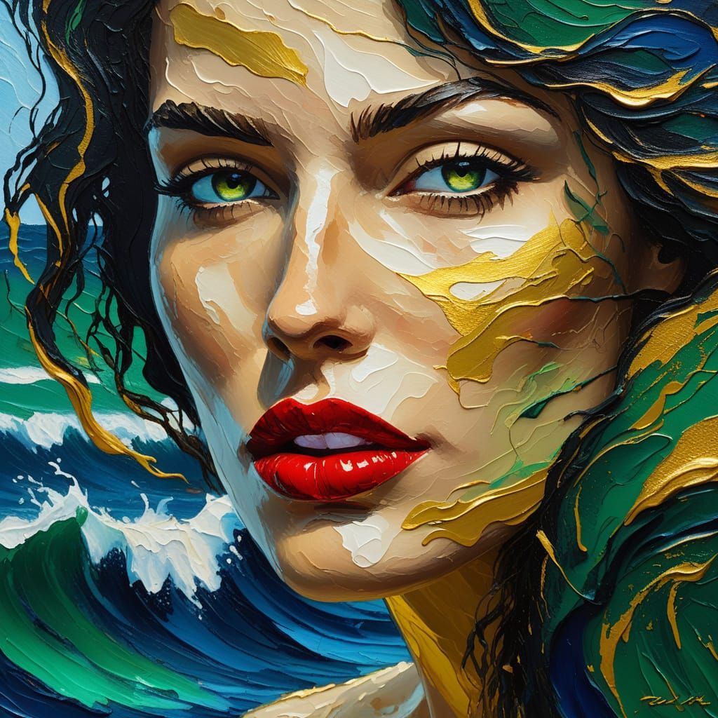 Abstract Female Portrait in Post-Impressionism Style