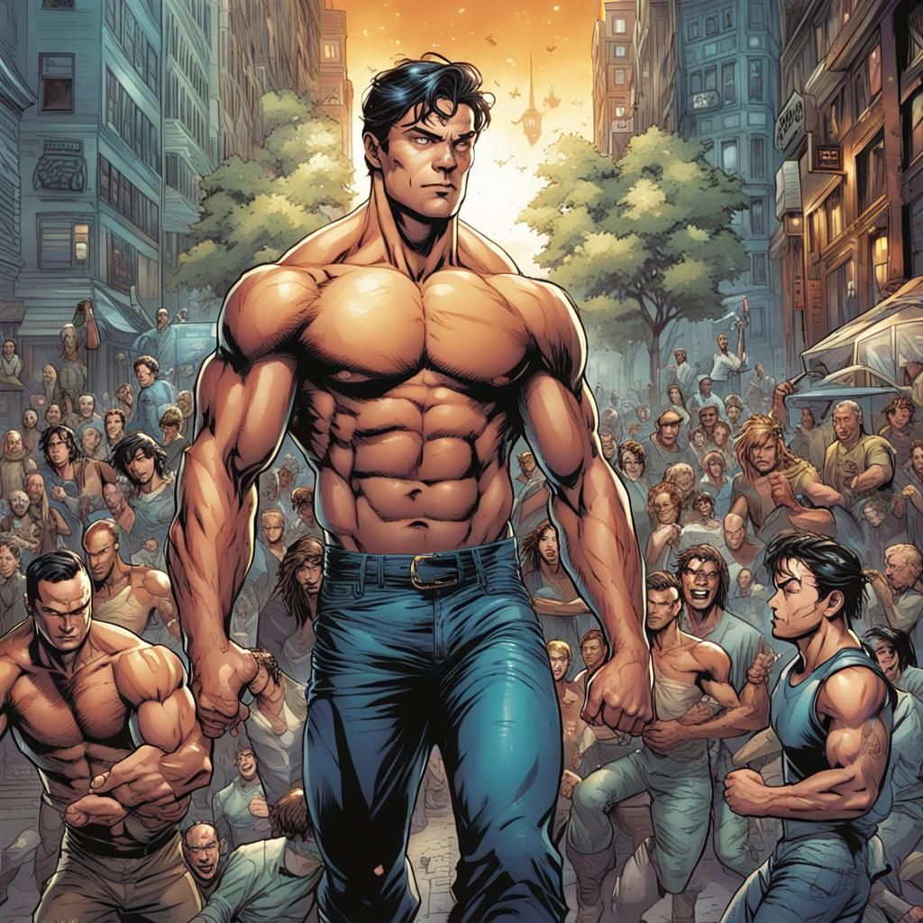 Shirtless Male Hero in Comic Book Style