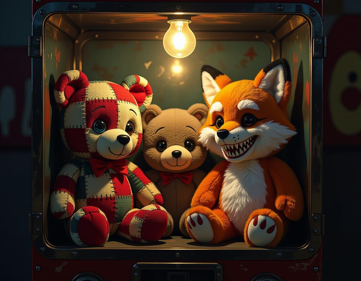 Sinister Stuffed Creatures in a Carnival Claw Machine