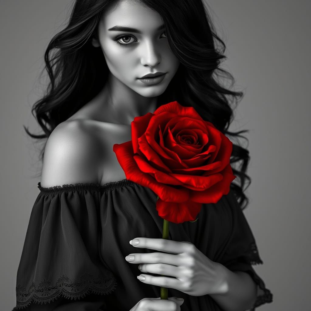 Ethereal Black and White Portrait of a Young Woman with a Re...