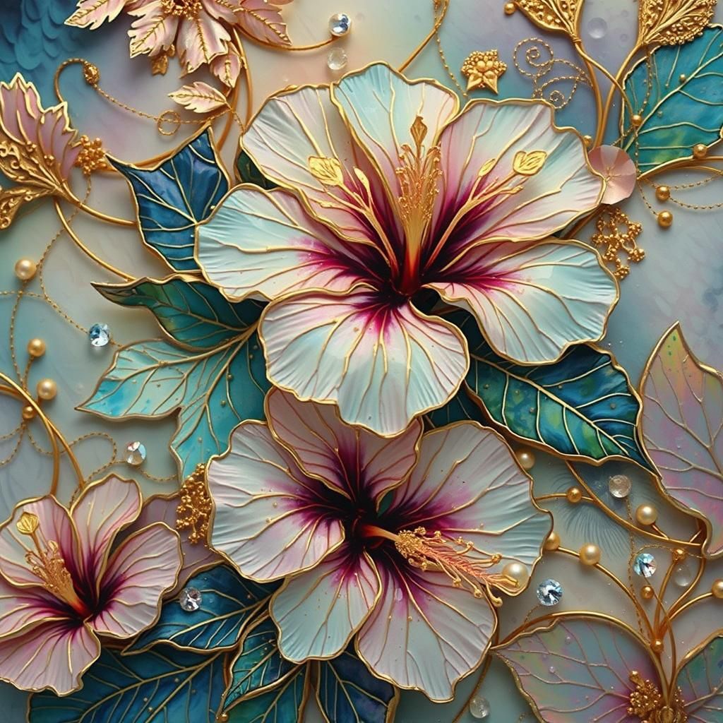 Iridescent Hibiscus Flower with Gold Details