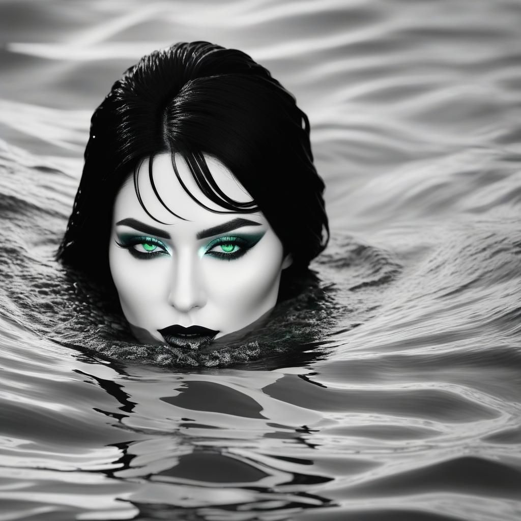 Beautiful Woman in Water: Black and White Portrait