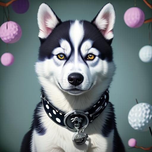 Hyperrealistic Husky Puppy Monster Oil Painting