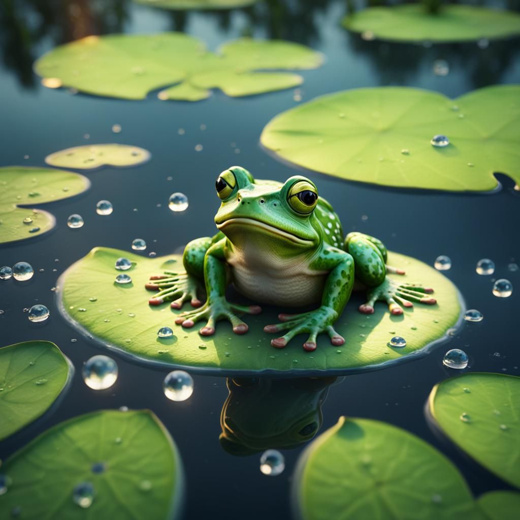 Green Frog on Lily Pad: Fantasy Matte Painting