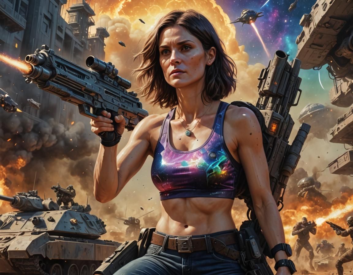 Woman with Gun Defends Earth from Alien Invasion