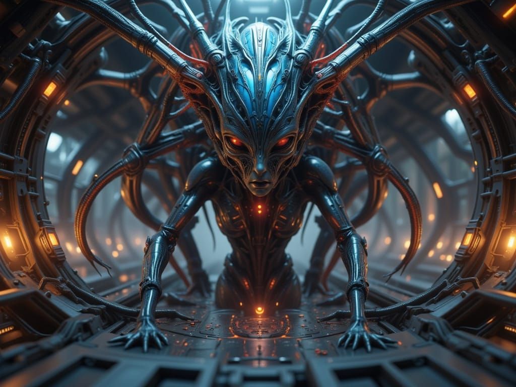 Alien Hive With Luminous Incubators