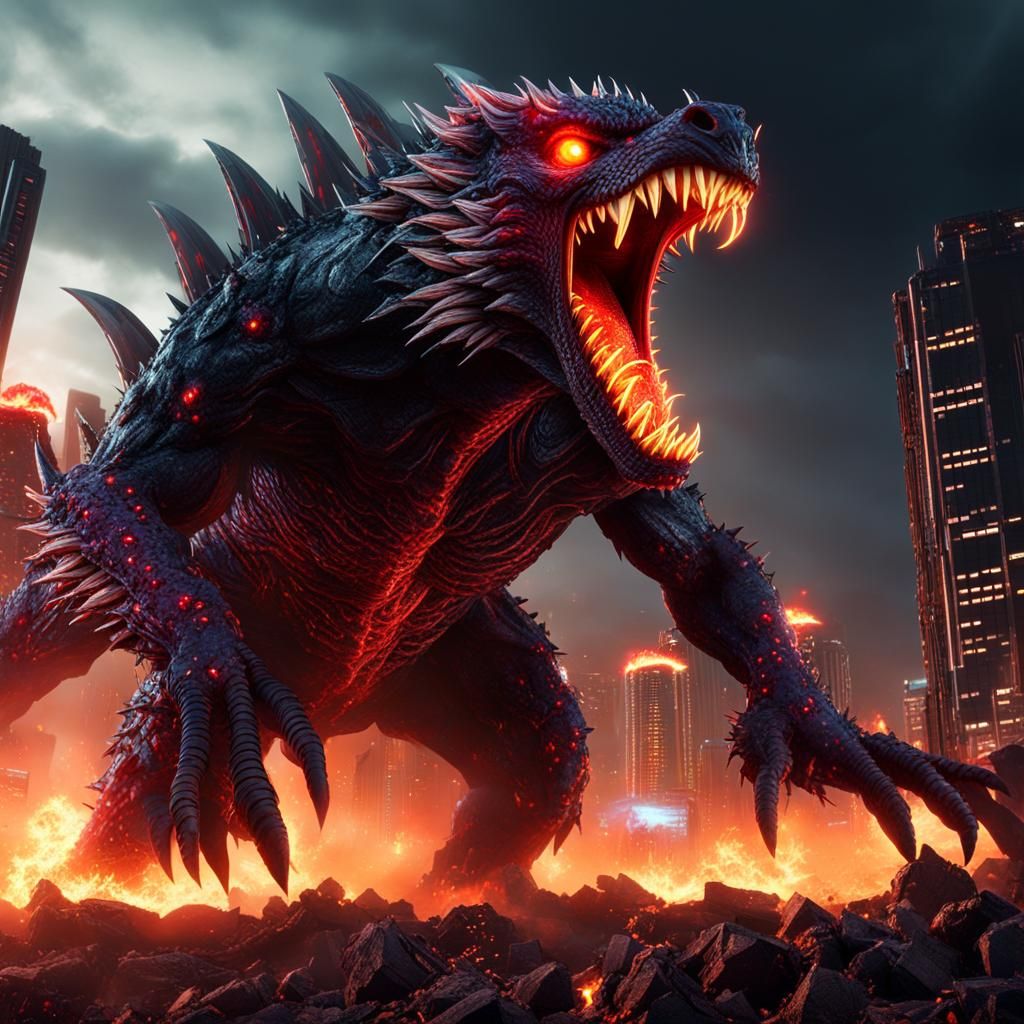 Giant Zombie Kaiju Destroys City in Sci-Fi Style