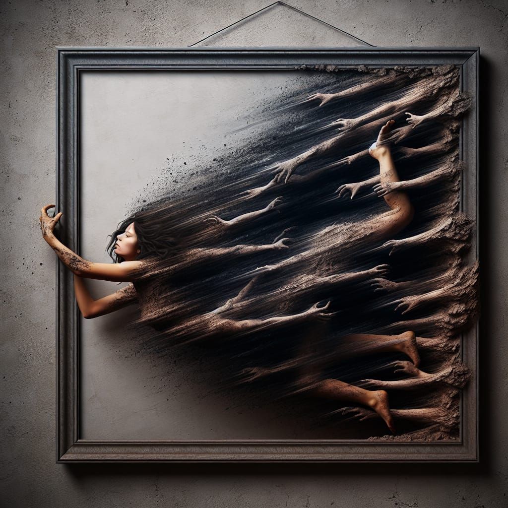 Woman's Surreal Struggle Out of Dark Abyss