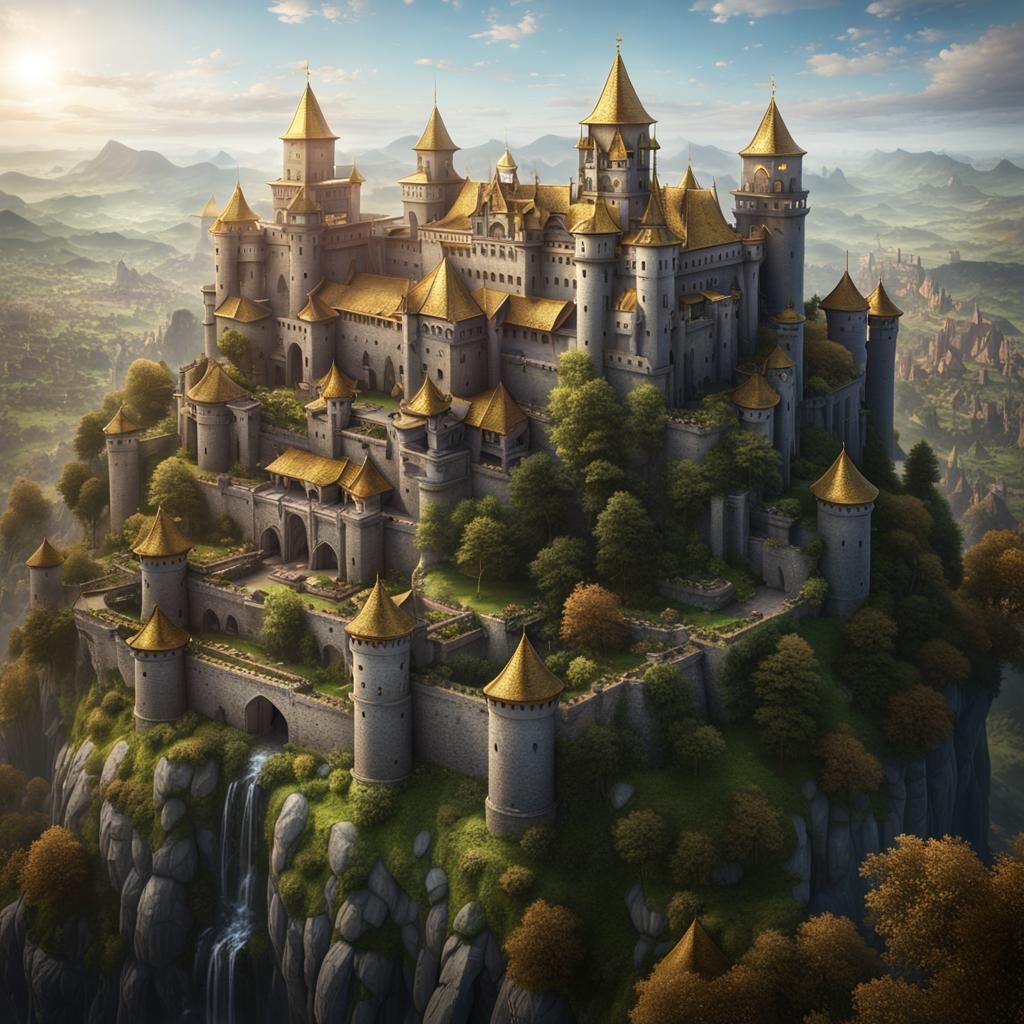 Medieval Palace with Towers and Rope Bridges